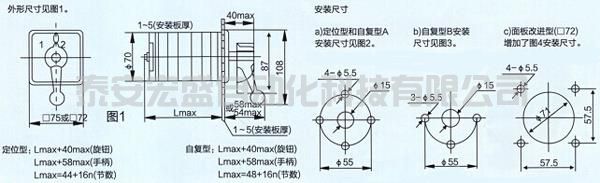 LW5-16系列萬能轉(zhuǎn)換開關(guān)外形和安裝尺寸